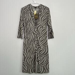 NWT Tommy Bahama V Neck Zebra Print Sheath Dress Stretch Sz M Ruffle Front Node